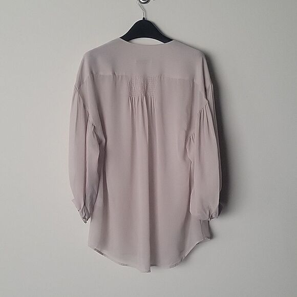 NWT Jeunesse Silk XS Gray Blouse Coquette Long Romantic Chiffon Sheer Modest - Picture 8 of 14